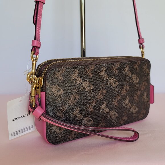 COACH Kira Horse And Carriage Canvas & Leather Crossbody-Truffle Petunia color ⭐ - Picture 2 of 16